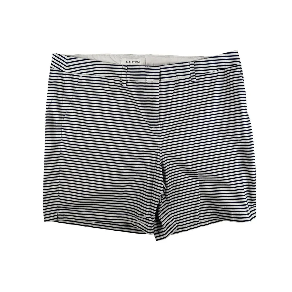 NAUTICA‎ Navy Blue White Stripe Cotton Stretch Nautical Women's Shorts size 14